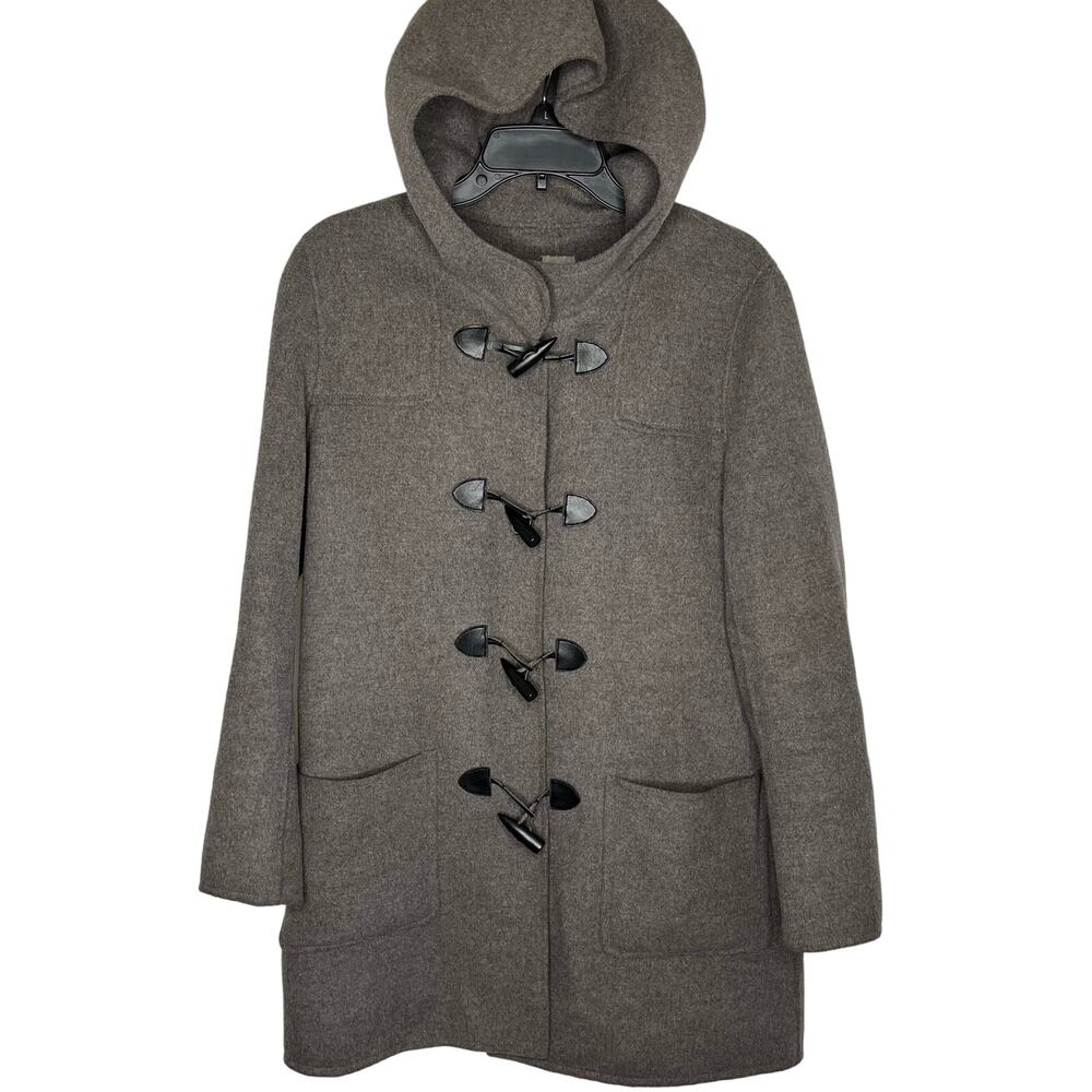 J Jill Wool Angora Toggle Buttons Gray Tan Coat Size Small Pockets Hood